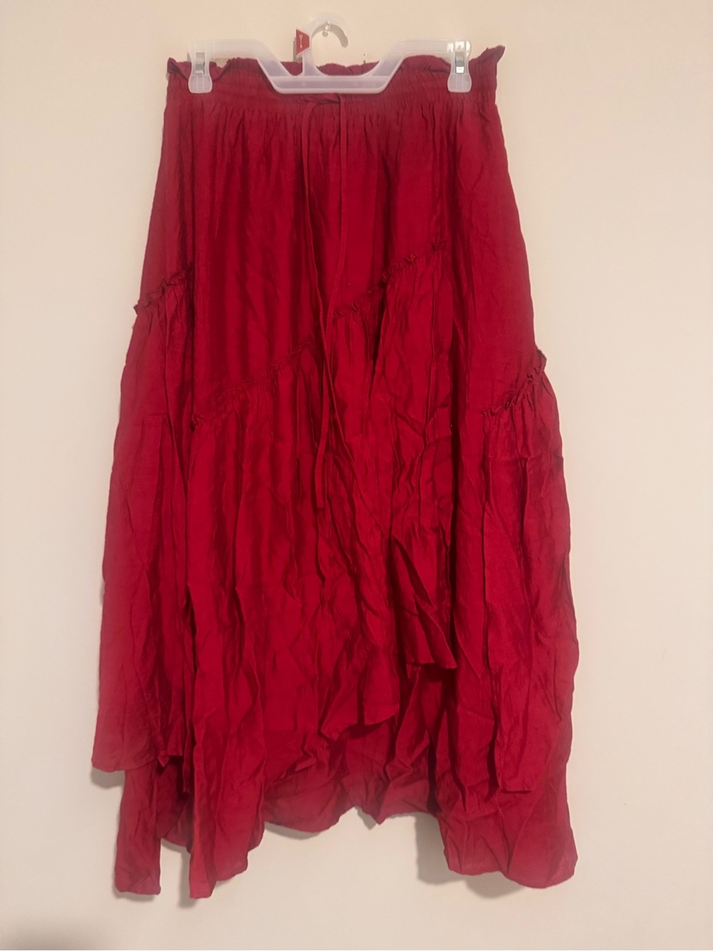 Flowing Red Tiered Maxi Skirt - Women